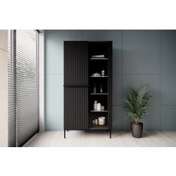 Witryna Nicole 100 cm z ryflowanym frontem - czarny mat